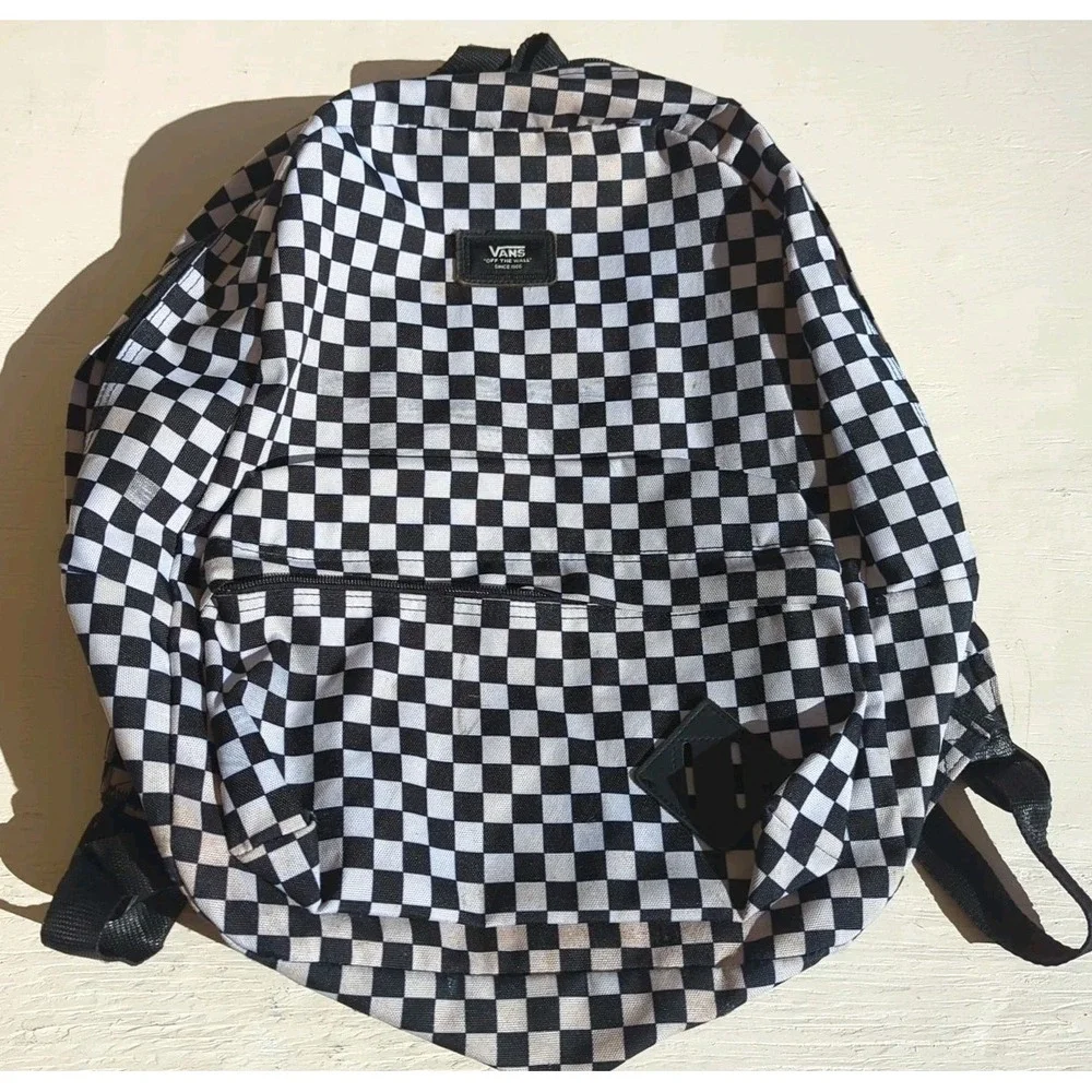 Vans Checkerboard Backpack Black White Classic Design Spacious School Travel Bag